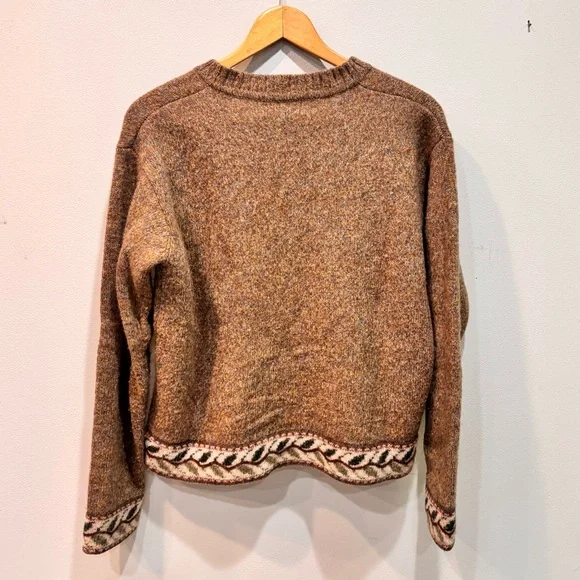 Vintage Woolrich Wool V-Neck Leaf Detail Khaki Sweater Women’s Size Medium - Picture 8 of 12